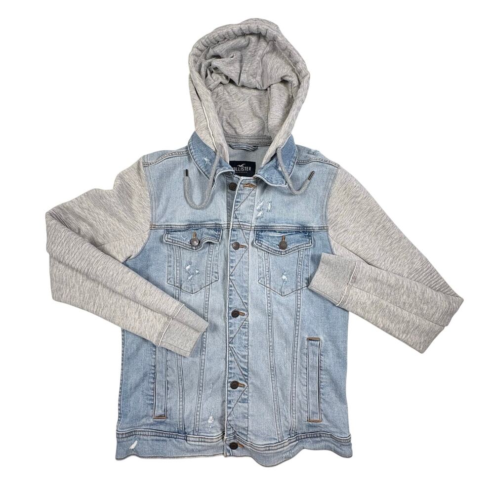 Hollister Mixed Media Jean Jacket Hoodie Women's M Blue Denim Streetwear - Picture 1 of 11